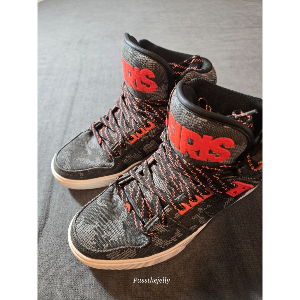 Osiris NYC 83 Mens Size 8 Black Red Grey Elephant Print Y2K High Top Skate Shoes